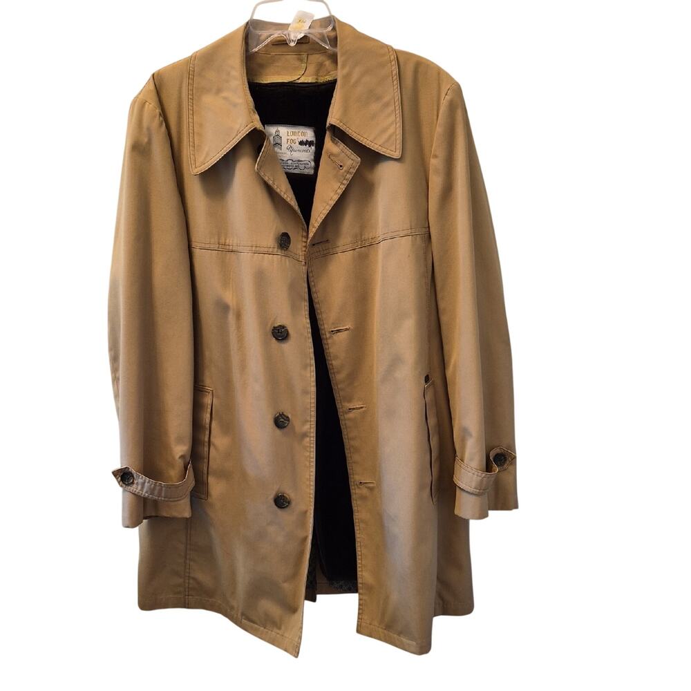 London Fog Men's Tan Single-Breasted Trench Coat Zipper Lining Size 40